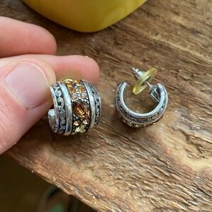 Brighton‎ Crystal Voyage silver and yellow Topaz huggie hoop earrings